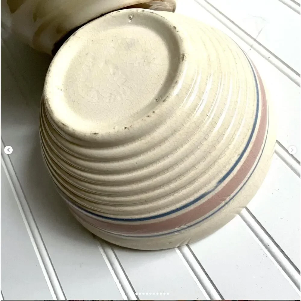 Vintage McCoy Pink Blue Stripe Beehive Nesting Stoneware Mixing Bowls Crazed PR